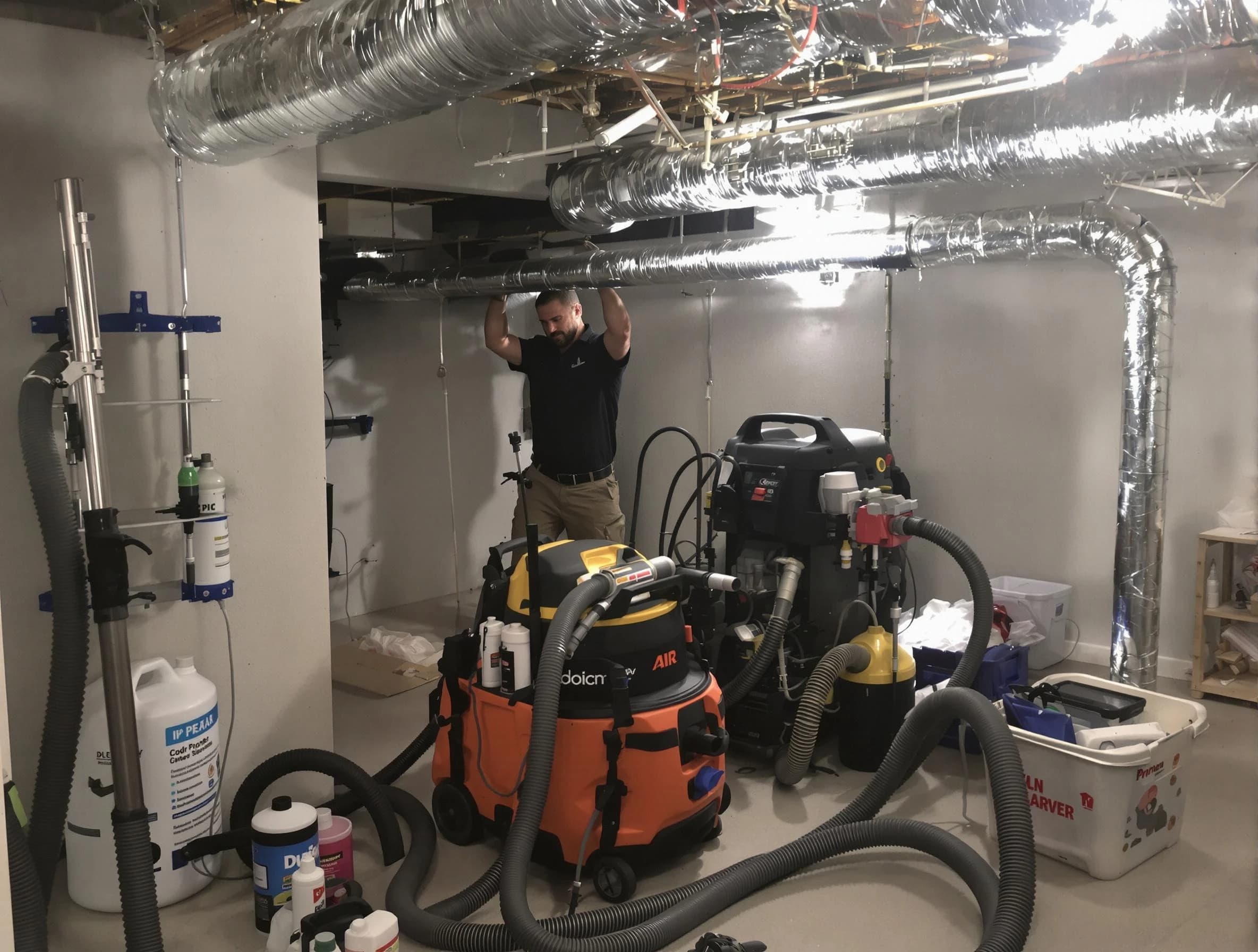 Bethel Park Air Duct Cleaning specialist performing professional mold removal from air ducts using safety equipment in Bethel Park