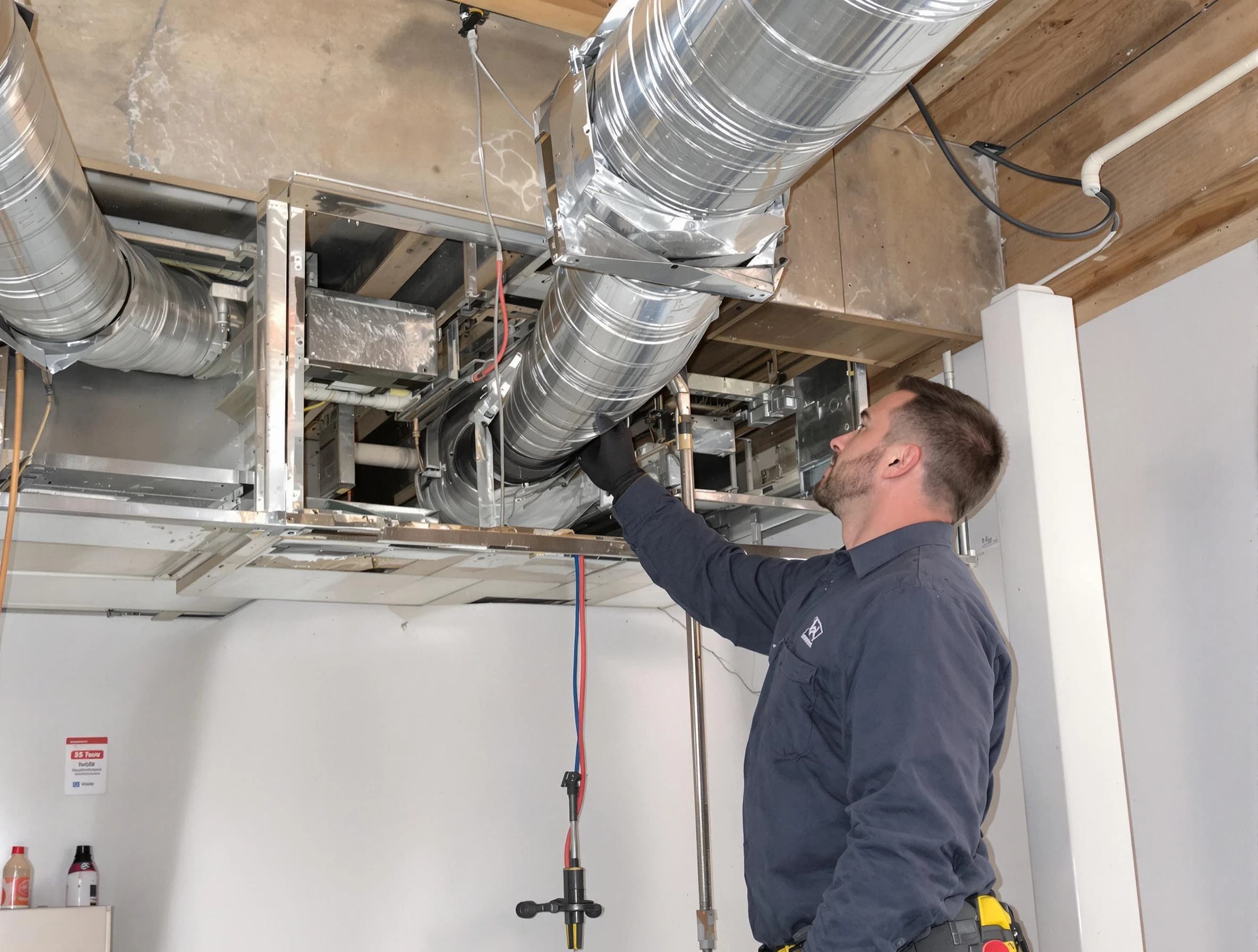 Bethel Park Air Duct Cleaning technician performing professional air duct repair using specialized tools in Bethel Park